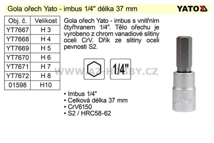 Gola ořech imbus 1/4" H 5 YT-7669