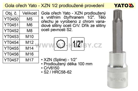 Gola ořech XZN  M8 prodloužený 1/2" YT-0452