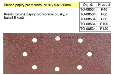 Brusný papír  93x230mm pro vibrační brusku hrubost 120 balení 5 kusů