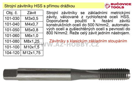 Strojní závitník  M6x1,0 HSS přímá drážka klasický závit