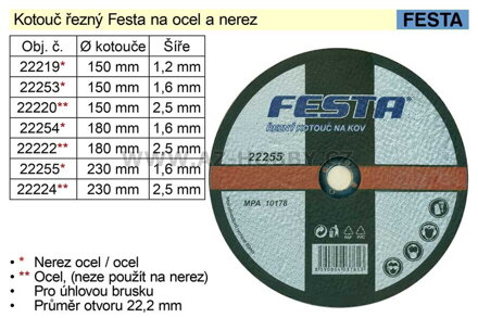 Kotouč  řezný na  ocel Festa 150x1,6mm