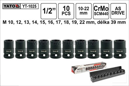 Gola ořechy šestihranné kované 1/2" sada 10 kusů 10-22mm