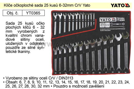 Klíče očkoploché sada 25 kusů 6-32mm CrV Yato