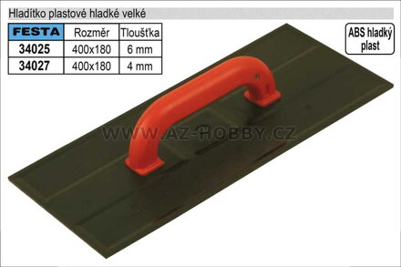 Hladítko plastové hladké 400x180mm, síla 4mm