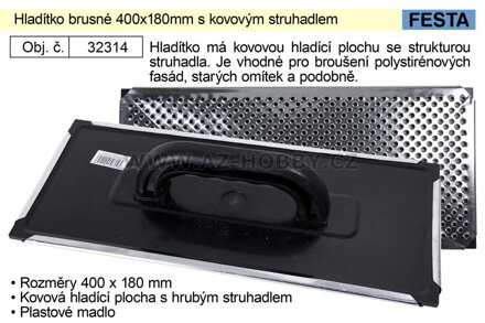 Hladítko brusné 400x180mm na fasádní polystyrén s kovovým struhadlem