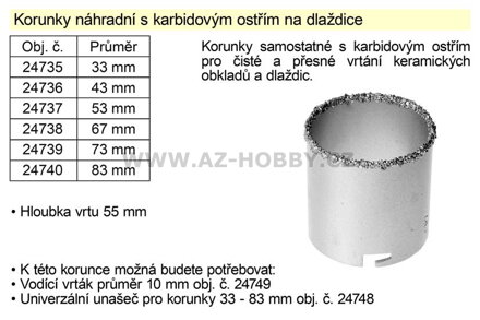 Korunka náhradní 43 mm s karbidovým ostřím na dlaždice