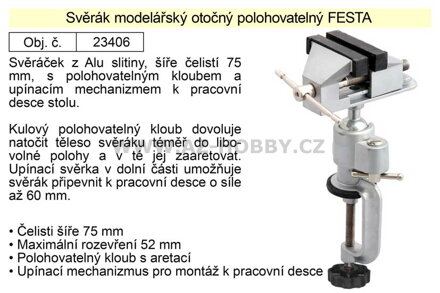 Svěrák modelářský otočný polohovatelný