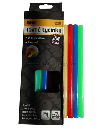 Tavné lepící tyčinky barevné 130008 rozměr 11x200mm balení 24 kusů