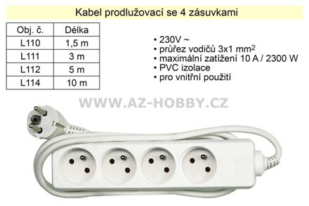 Prodlužovací kabel 4 zásuvky délka  1,5 m