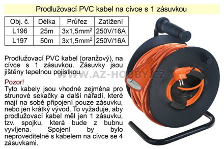 Prodlužovací kabel 25 m na cívce 1 zásuvka