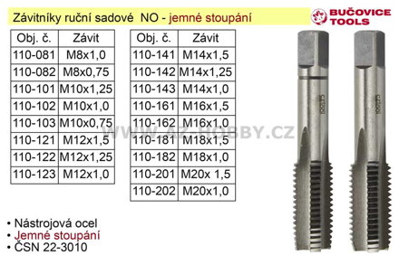 Závitníky ruční sadové M20x1,0 NO jemný závit