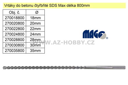 Vrták do betonu čtyřbřitý SDS Max 22x800mm