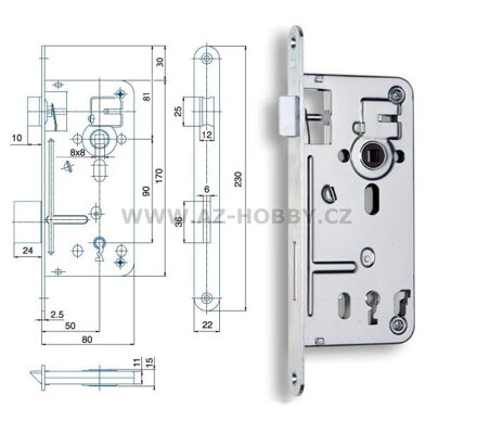 Zámek zadlabací 536 P+L 90/80  HOBES
