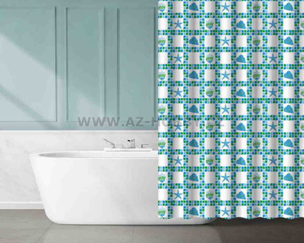 Závěs koupelnový 180x180cm dekor, PEVA dekor modrozelená