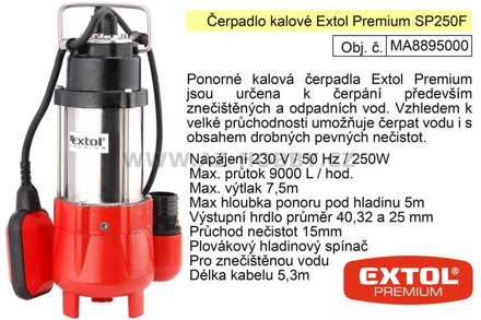 Čerpadlo kalové Extol Premium SP 250 F