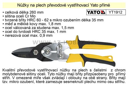 Nůžky na plech převodové  Yato přímé 260 mm
