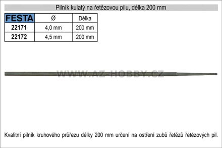Pilník na pilové řetězy průměr 4,5 mm délka 200 mm