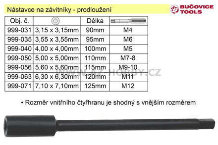 Nástavec pro závitník  M4 délka 90mm prodloužení: 3,15mm