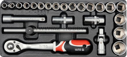 Vložka do zásuvky YT-5537, nástrčné klíče a ráčna 1/2", sada 24 kusů, Yato