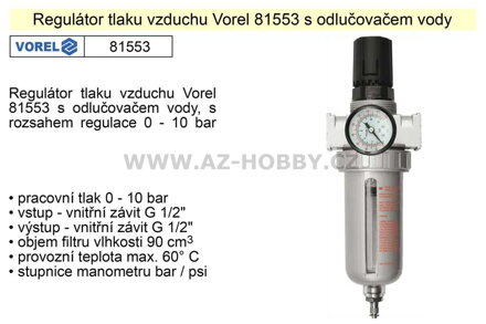 Regulátor tlaku vzduchu s odlučovačem Vorel 81553