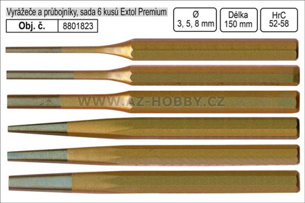 Vyrážeče a průbojníky sada 6 kusů 3-8mm Extol Premium