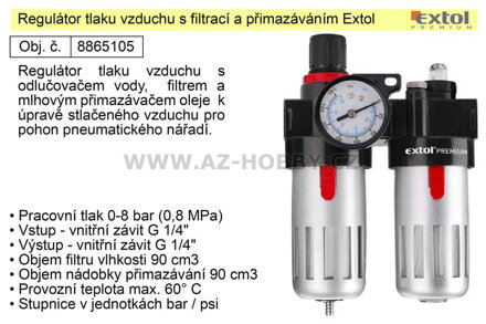 Regulátor tlaku vzduchu s filtrací a přimazáváním Extol 8865105