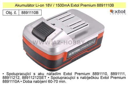 Akumulátor Li-on 18V / 1500mA Extol Premium 8891110B