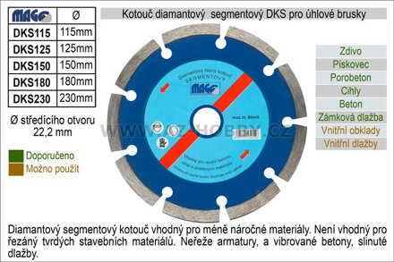 Kotouč diamantový segmentový pro úhlové brusky DKS150