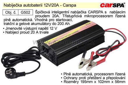 Nabíječka autobaterií 12V/20A - Carspa