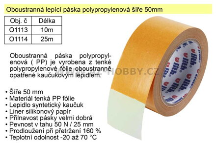 Oboustranná lepící páska polypropylenová 50mm/25m