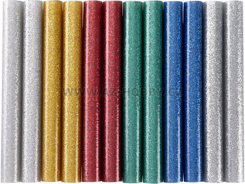EXTOL CRAFT tyčinky tavné, mix barev se třpytem (glitter), pr.11x100mm, 12ks  9911