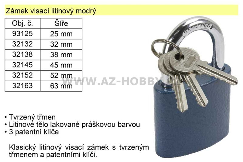 Zámek visací litinový modrý 63 mm