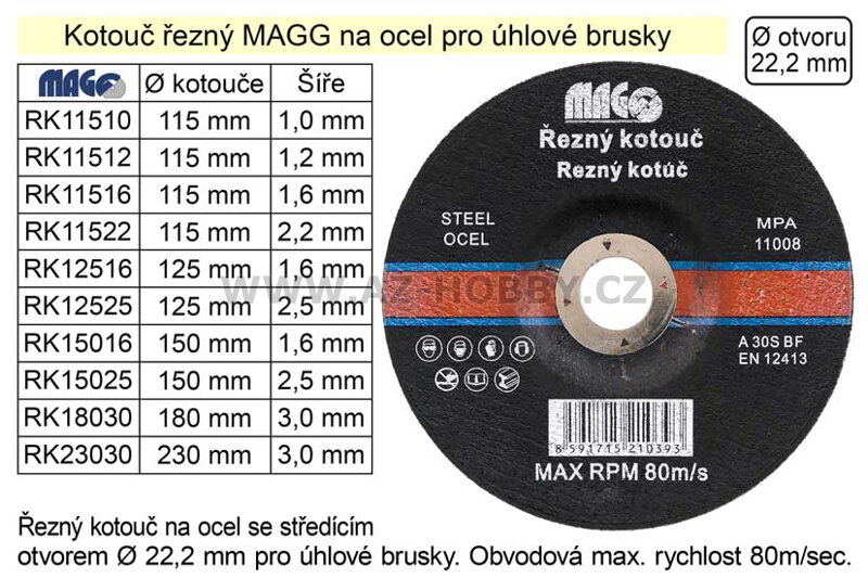 Kotouč řezný na  ocel 150x1,6mm MAGG