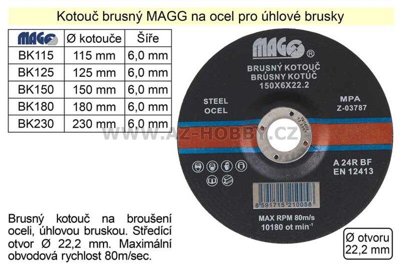 Kotouč brusný na ocel MAGG 115x6