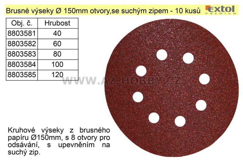 Brusný výsek 150mm  Z80 s otvory se suchým zipem balení 10 kusů