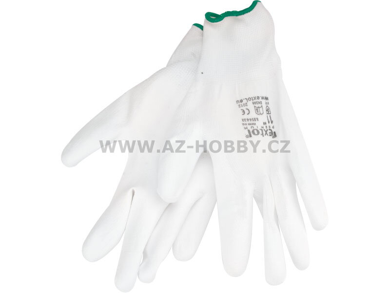 rukavice z polyesteru polomáčené v PU, bílé, 11", velikost 11", EXTOL PREMIUM