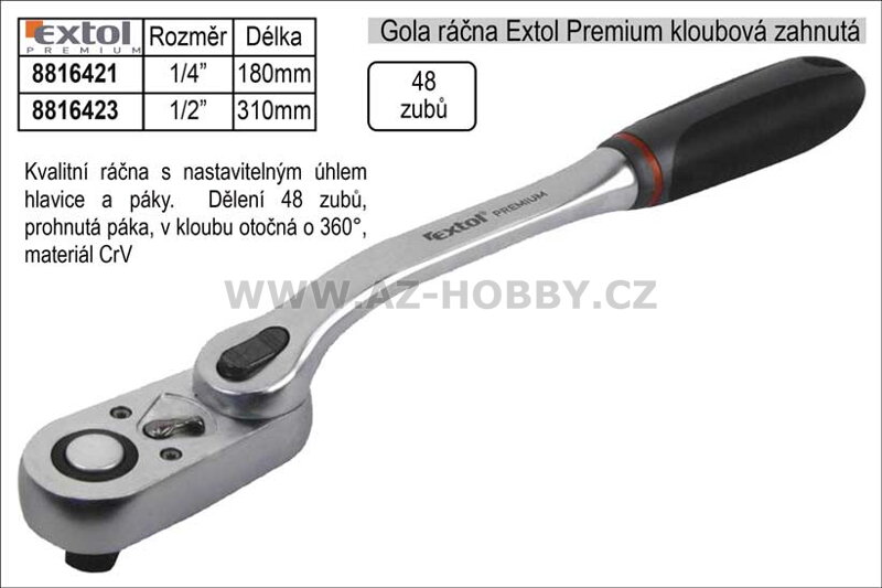 Gola ráčna Extol Premium kloubová zahnutá 1/2"