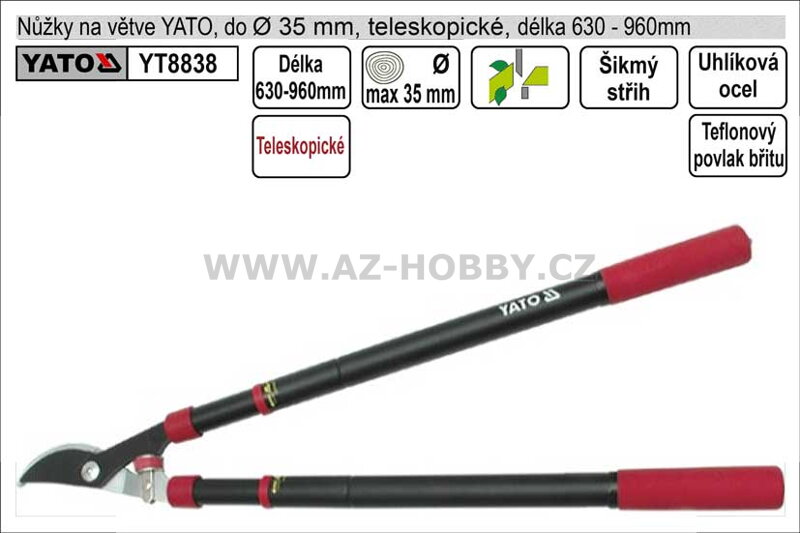 Nůžky na větve YATO 610-950mm půlkulatý břit teleskopické