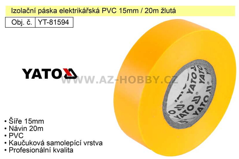 Izolační páska elektrikářská PVC 15mm / 20m žlutá