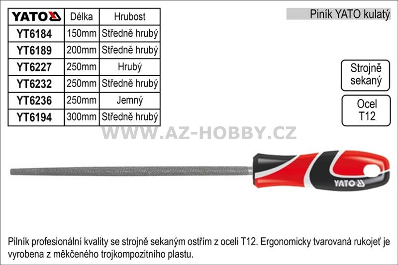 Pilník  YATO kulatý délka 250mm jemný