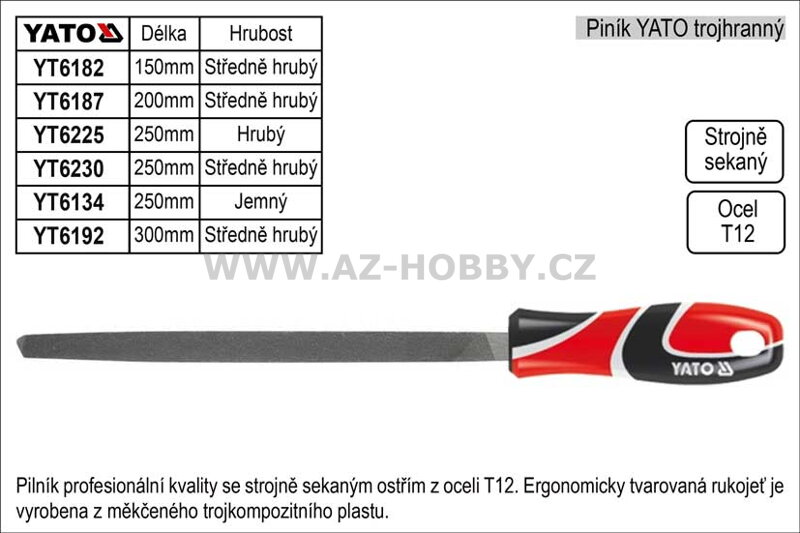 Pilník  YATO trojhranný délka 200mm  středně hrubý