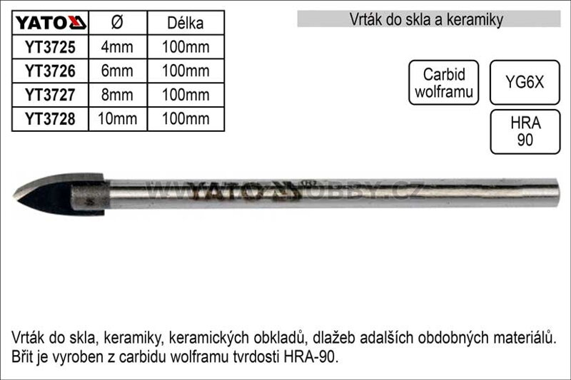 Vrták do skla a keramiky průměr 10mm Yato