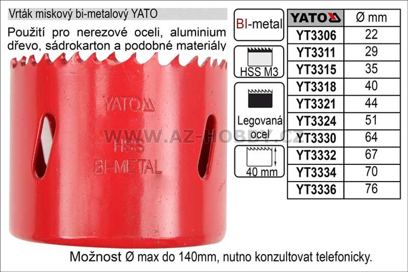 Vrták YATO vyřezávací bimetalový miskový průměr 57mm