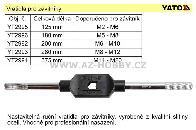 Vratidlo pro závitníky M5-M20  délka 375m