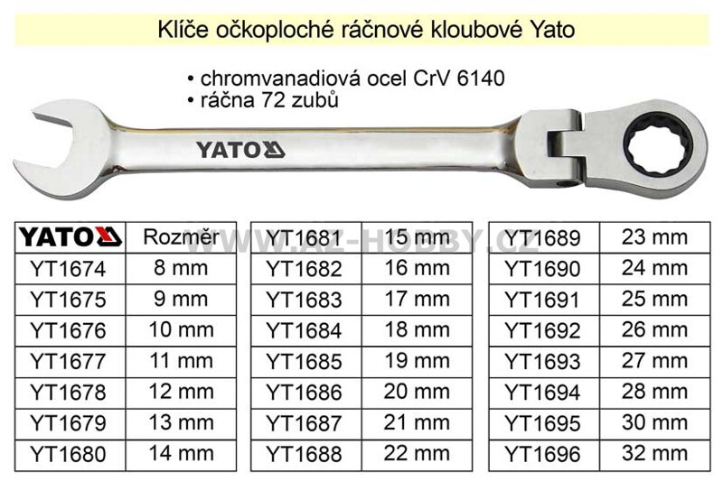 Ráčnový klíč  Yato kloubový 16mm
