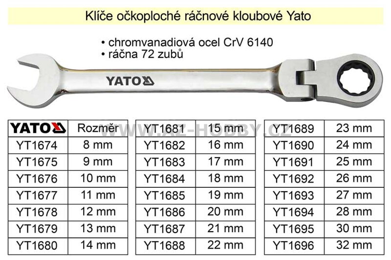 Ráčnový klíč  Yato kloubový 10mm