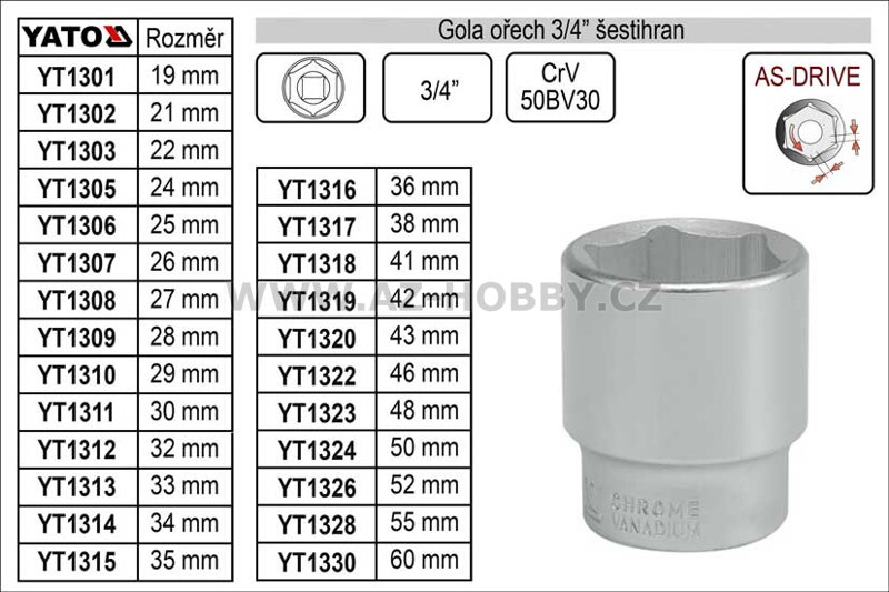 Gola ořech šestihran  22mm 3/4"