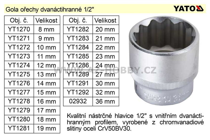 Gola ořech dvanáctihran 30mm 1/2"