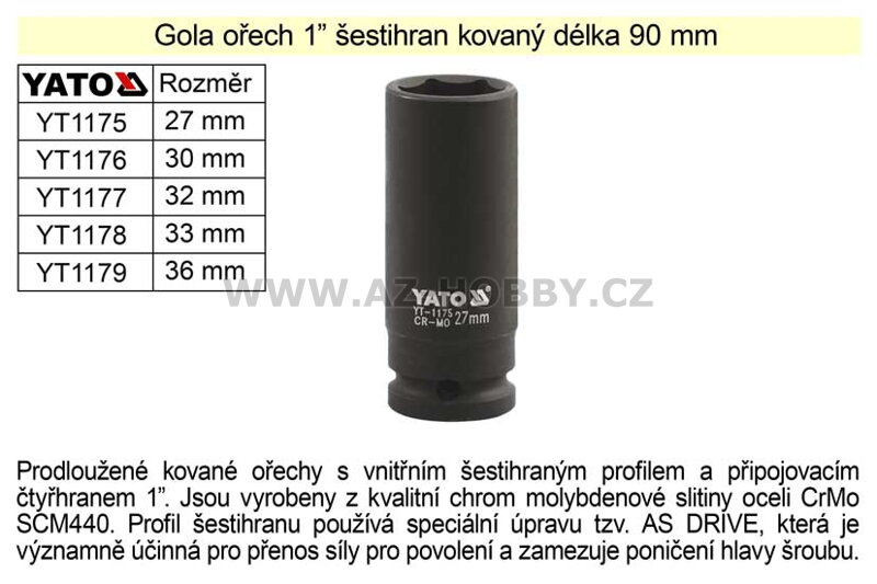 Gola ořech šestihran 1" kovaný prodloužený 32mm