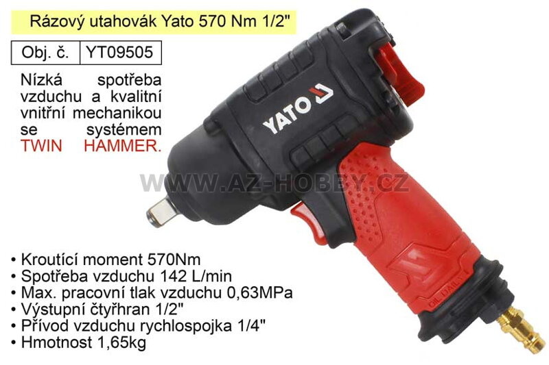 Rázový utahovák Yato 570 Nm 1/2"  YT-09505